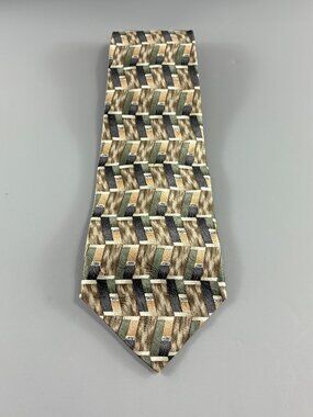 Van Heusen Tan / Green Geometric Men's Tie 4" x 60"